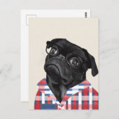 Leuke zwarte pug dog met bril en check Shirt Briefkaart (Voorkant / Achterkant)
