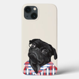 Leuke zwarte pug dog met bril en check Shirt Case-Mate iPhone Case