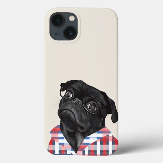 Leuke zwarte pug dog met bril en check Shirt Case-Mate iPhone Case (Achterkant)