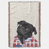 Leuke zwarte pug dog met bril en check Shirt Deken (Voorkant Verticaal)