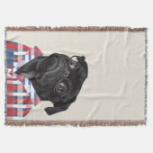 Leuke zwarte pug dog met bril en check Shirt Deken (Voorkant)
