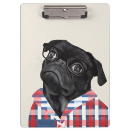 Leuke zwarte pug dog met bril en check Shirt Klembord