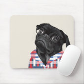 Leuke zwarte pug dog met bril en check Shirt Muismat (Met muis)