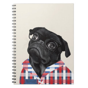 Leuke zwarte pug dog met bril en check Shirt Notitieboek
