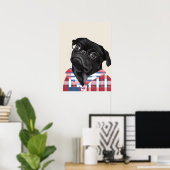 Leuke zwarte pug dog met bril en check Shirt Poster (Thuiskantoor)