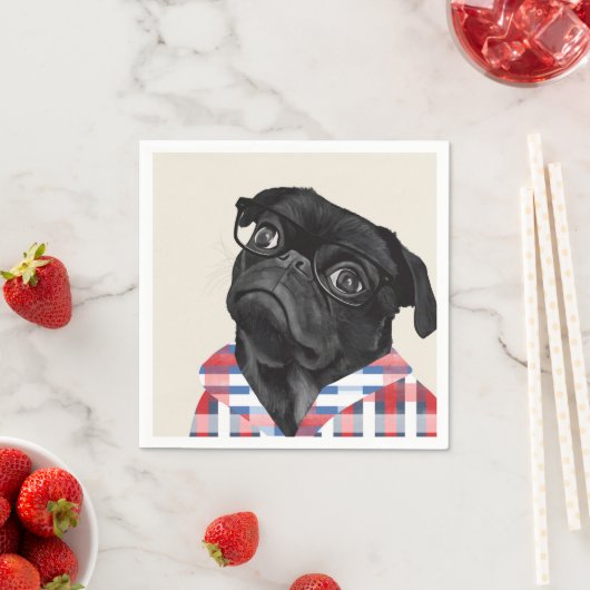 Leuke zwarte pug dog met bril en check Shirt Servet (Insitu)