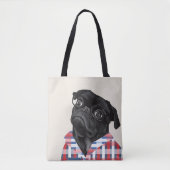 Leuke zwarte pug dog met bril en check Shirt Tote Bag (Voorkant)