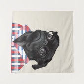 Leuke zwarte pug dog met bril en check Shirt Wandkleed (Voorkant (horizontaal))