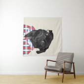 Leuke zwarte pug dog met bril en check Shirt Wandkleed (In Situ (horizontaal))