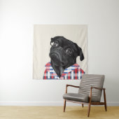 Leuke zwarte pug dog met bril en check Shirt Wandkleed (In situ)