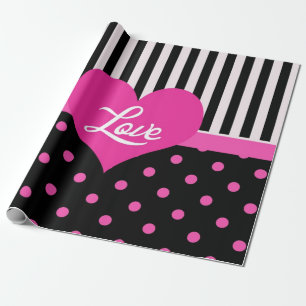 Leuke zwarte roze stippen, zwart-wit strepen, hart cadeaupapier