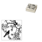 Leuke zwarte vogel boom takken bloemen bessen rubberstempel (Gestempeld)