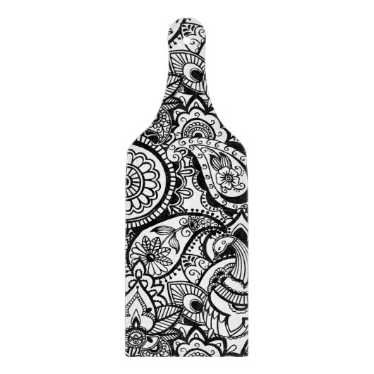 Leuke zwarte witte bloemen paisley snijplank (Voorkant)