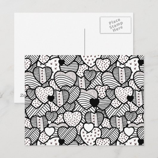 Leuke zwarte witte hartenpatronen briefkaart (Voorkant / Achterkant)