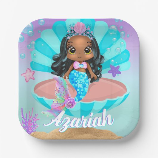 Leuke zwarte zeemeermin prinses onder het Zee Papieren Bordje (Voorkant)