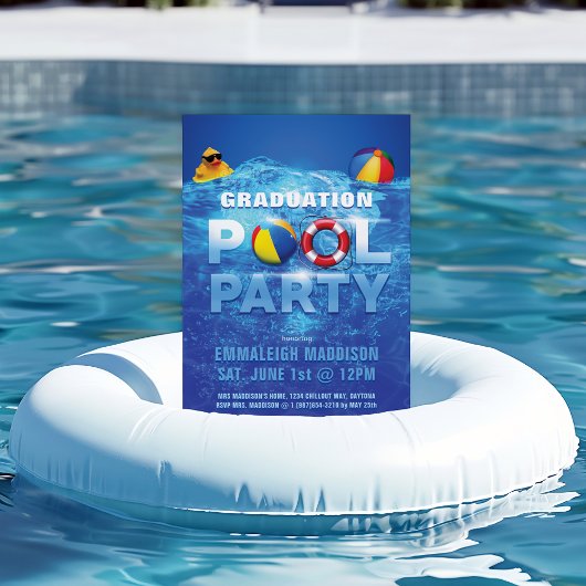 Leuke zwembadfeest afstudeerfeest kaart