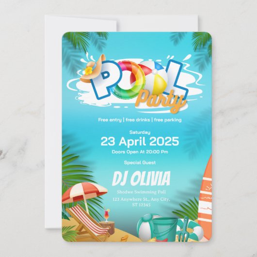 Leuke zwembadfeest uitnodiging (Voorkant)
