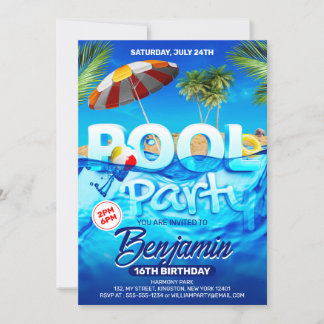 Leuke zwembadfeest verjaardag in heldere tropische kaart