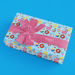 Leuke zwembadfeest verjaardag inpakpapier vel