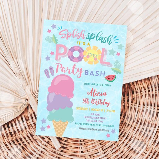 Leuke zwembadfeest verjaardagsuitnodiging kaart