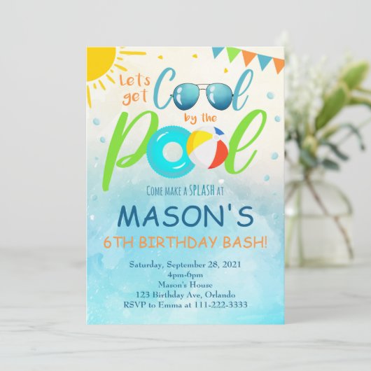 Leuke zwembadfeest verjaardagsuitnodiging kaart (Staand voorkant)