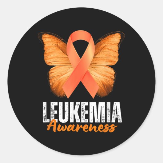 Leukemia Awareness Orange Ribbon Butterfly  Ronde Sticker (Voorkant)