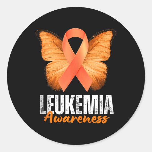 Leukemia Awareness Orange Ribbon Butterfly Tank To Ronde Sticker (Voorkant)