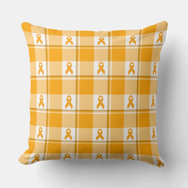Leukemia Awareness Plaid Orange Ribbon Kussen (Voorkant)