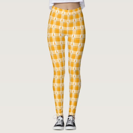 Leukemia Awareness Plaid Orange Ribbon Leggings (Voorkant)