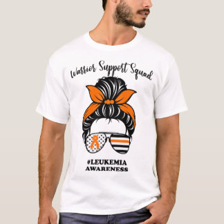 Leukemia Awareness Warrior Support Squad Messy Bun T-shirt