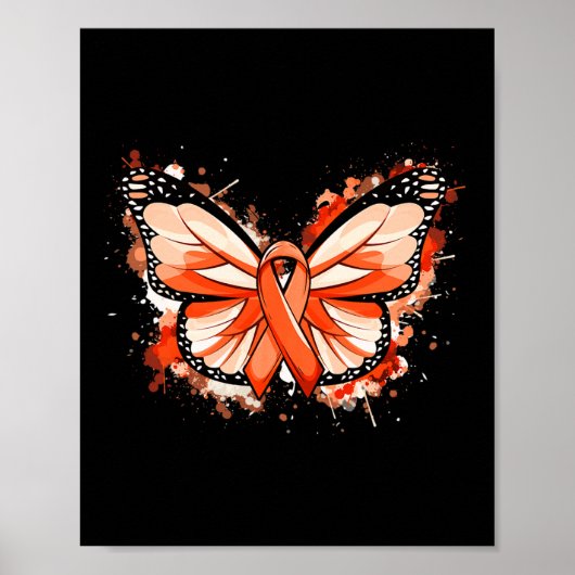 Leukemie Awareness Gifts Oranje Lintvlinder Poster (Voorkant)