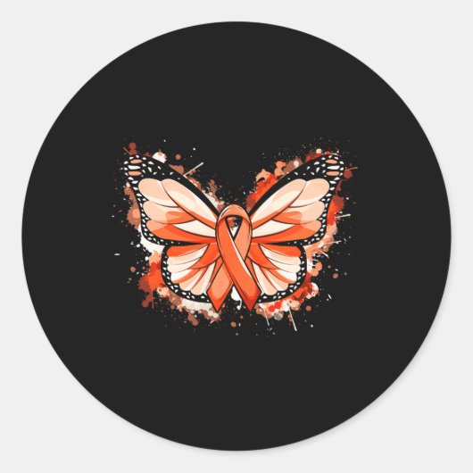 Leukemie Awareness Gifts Oranje Lintvlinder Ronde Sticker (Voorkant)