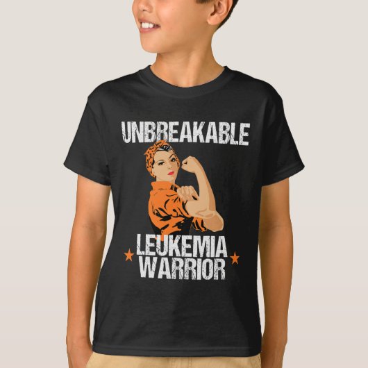 Leukemie Awareness Unbreakable Warrior Oranje Rib T-shirt (Voorkant)