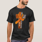 Leukemie Bewustheid Oranje Lint Christelijk Kruis  T-shirt (Voorkant)