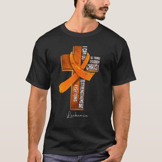 Leukemie Bewustheid Oranje Lint Christelijk Kruis  T-shirt (Voorkant)