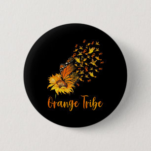 Leukemie Bewustheid Zonnebloem Boterfly Oranje rib Ronde Button 5,7 Cm