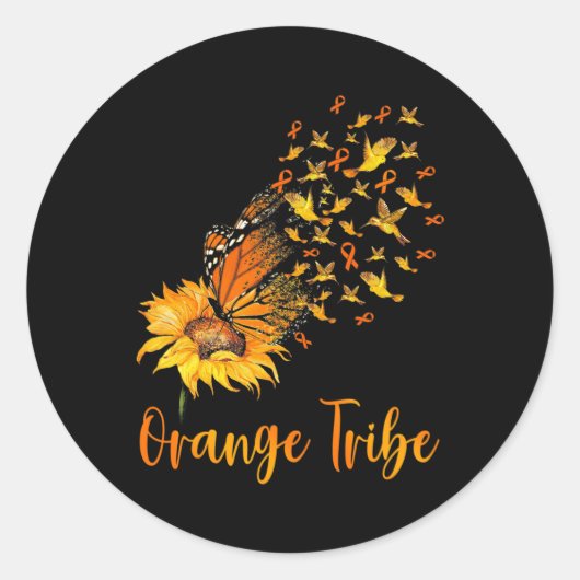 Leukemie Bewustheid Zonnebloem Boterfly Oranje rib Ronde Sticker (Voorkant)
