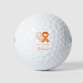 Leukemie Bewustmaking Floral Heart Oranje lint Gol Golfballen (Voorkant)