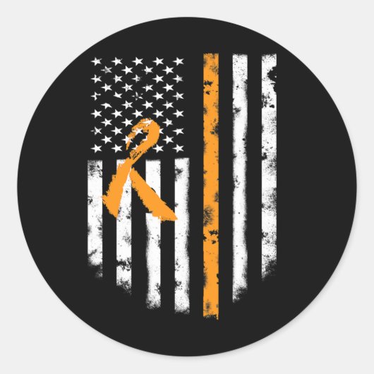 Leukemie Bewustzijn Amerikaanse vlag Oranje lint T Ronde Sticker (Voorkant)