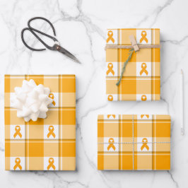 Leukemie Bewustzijn Plaid Oranje Lint Inpakpapier Vel