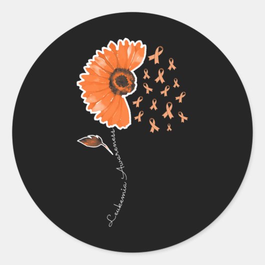 Leukemie Bewustzijn Warrior Oranje Lint Zonnebloem Ronde Sticker (Voorkant)