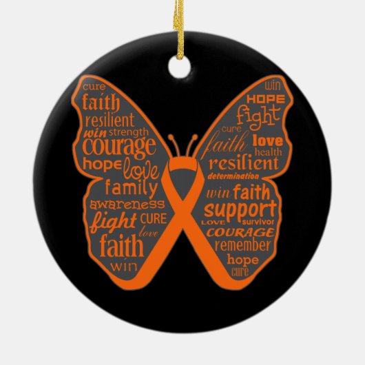 Leukemie Butterfly Collage of Words Keramisch Ornament (Achterkant)