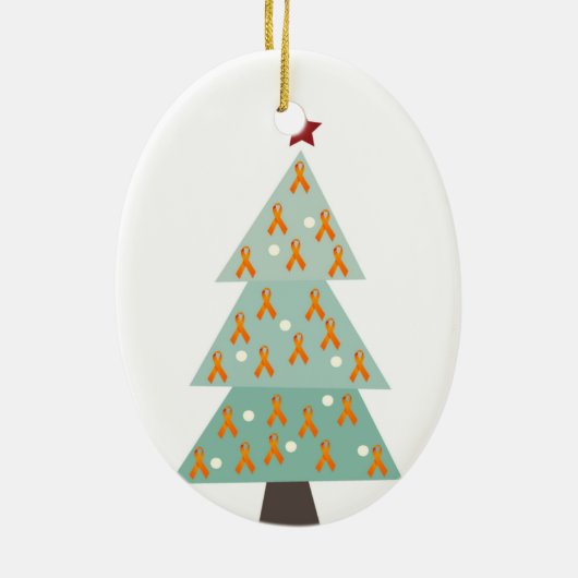 Leukemie kerstribbon boom keramisch ornament (Achterkant)