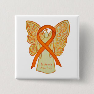 Leukemie Oranje bewustzijn Ribbon Angel Art Pins Vierkante Button 5,1 Cm