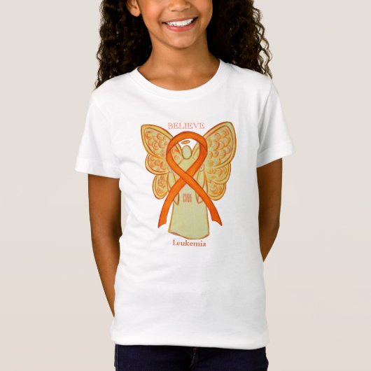Leukemie Oranje bewustzijn Ribbon Angel Shirt (Voorkant)