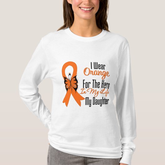 Leukemie Oranje Ribbon Hero Mijn dochter T-shirt (Voorkant)