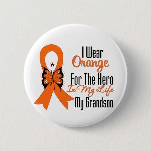 Leukemie Oranje Ribbon Hero My Grandson Ronde Button 5,7 Cm (Voorkant)