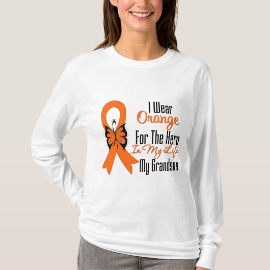 Leukemie Oranje Ribbon Hero My Grandson T-shirt (Voorkant)