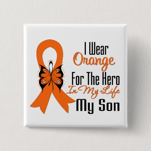 Leukemie Oranje Ribbon Hero My Son Vierkante Button 5,1 Cm