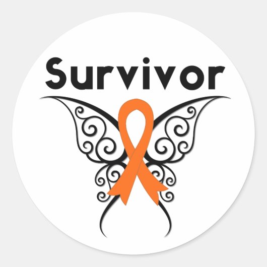 Leukemie Survivor Tribal Butterfly Ronde Sticker (Voorkant)